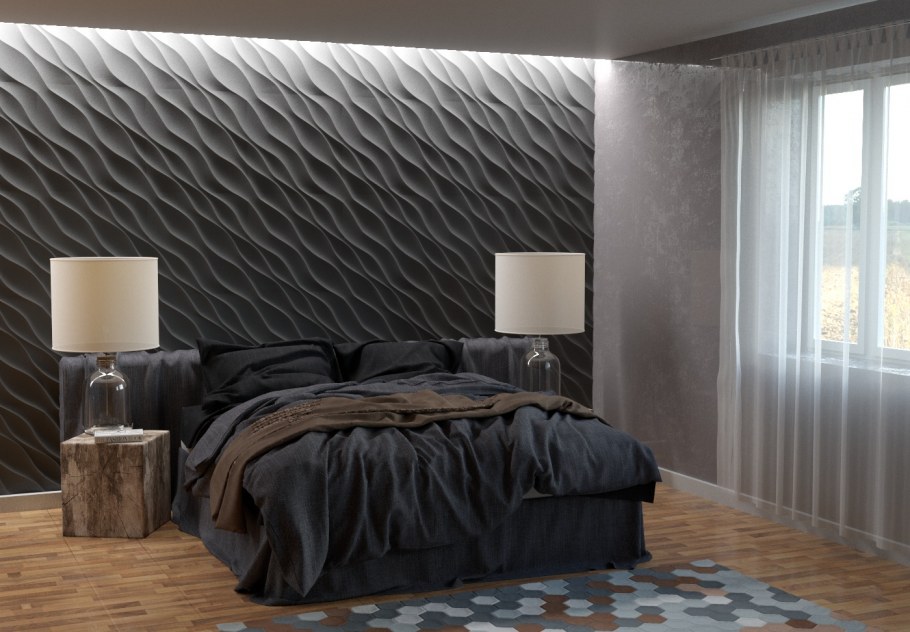 Гипсовые панели в спальне