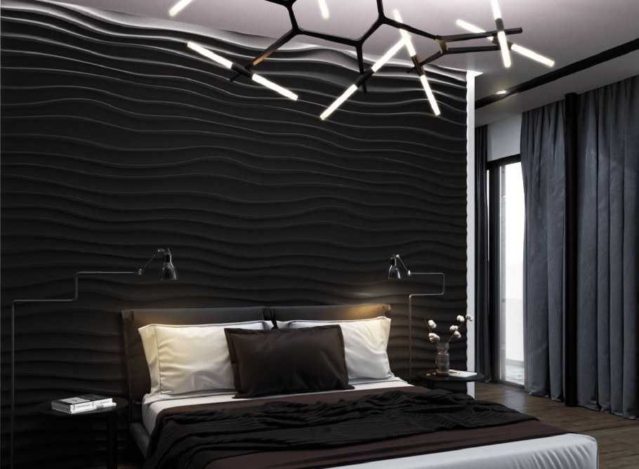 Гипсовые панели в спальне