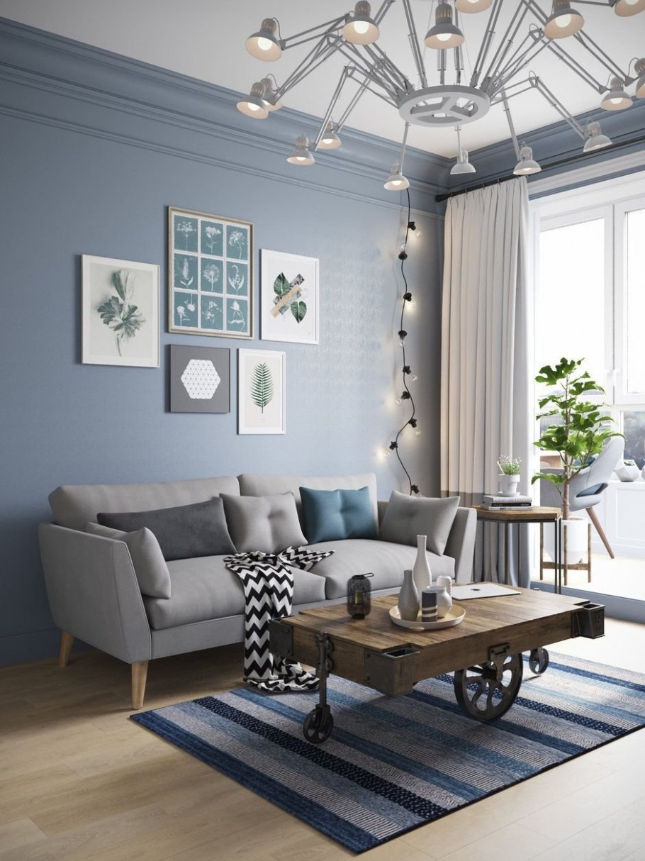 Гостиная в сине бежевых тонах