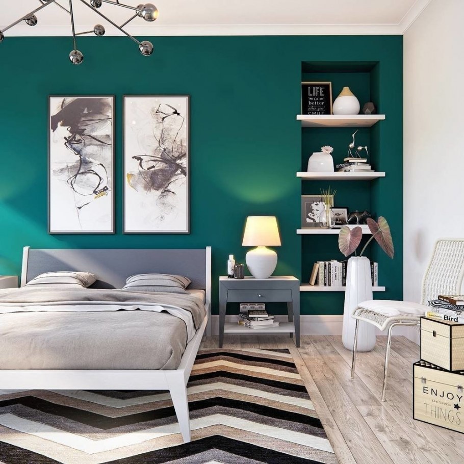 Спальня в серо зеленых тонах