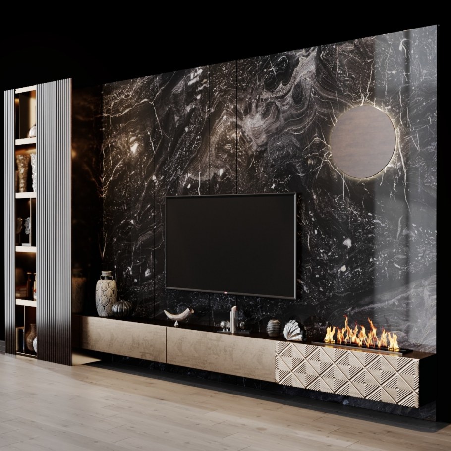 Стенка из керамогранита под телевизор