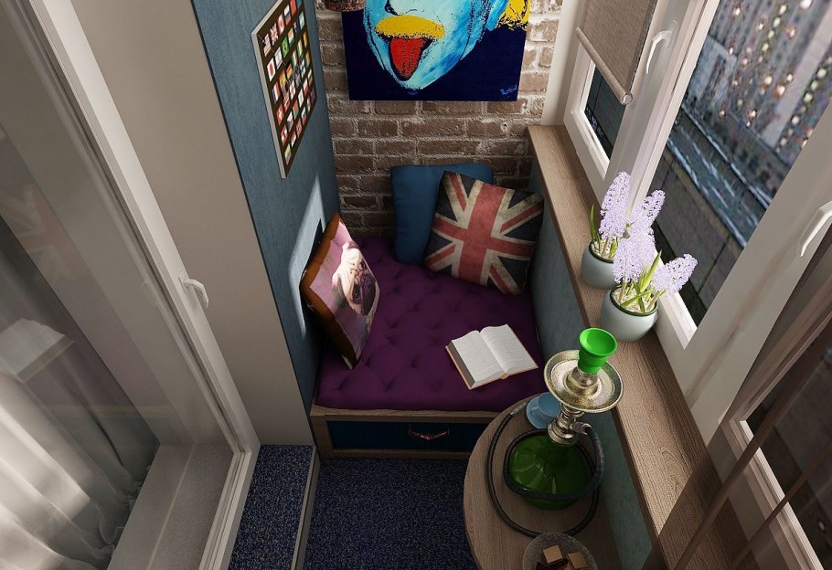 Интерьер большого балкона