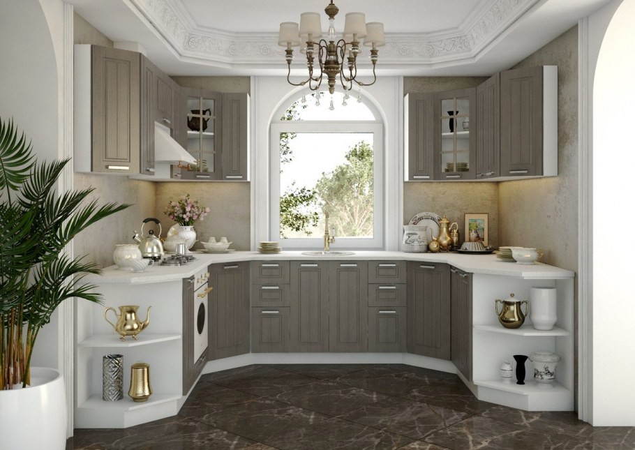 Кухня с высокими шкафами