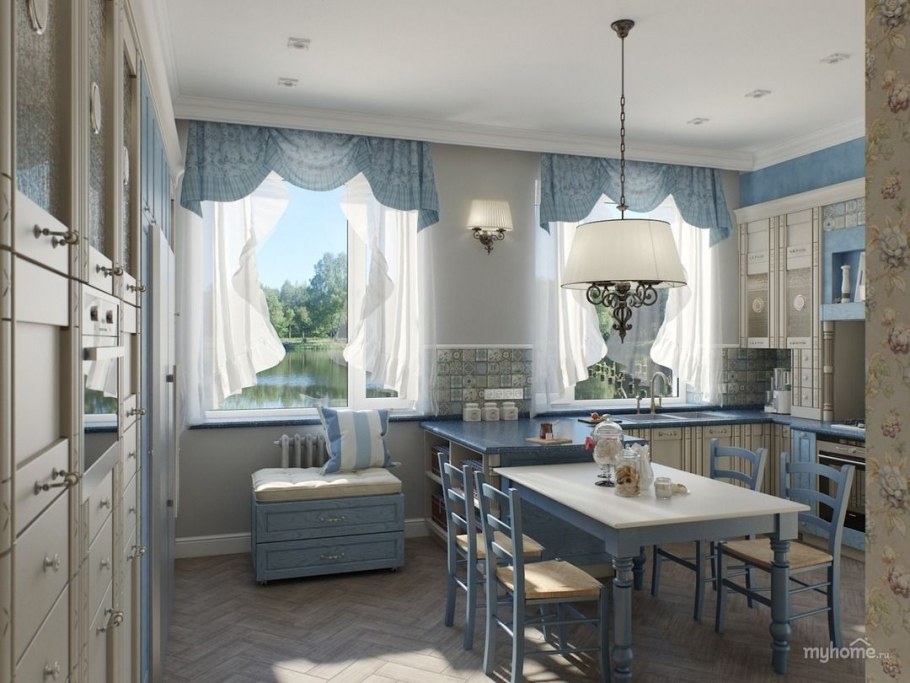 Кухня Кантри Прованс Неоклассика голубая
