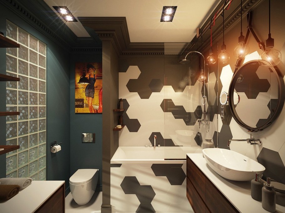 Интерьер ванной комнаты в стиле лофт