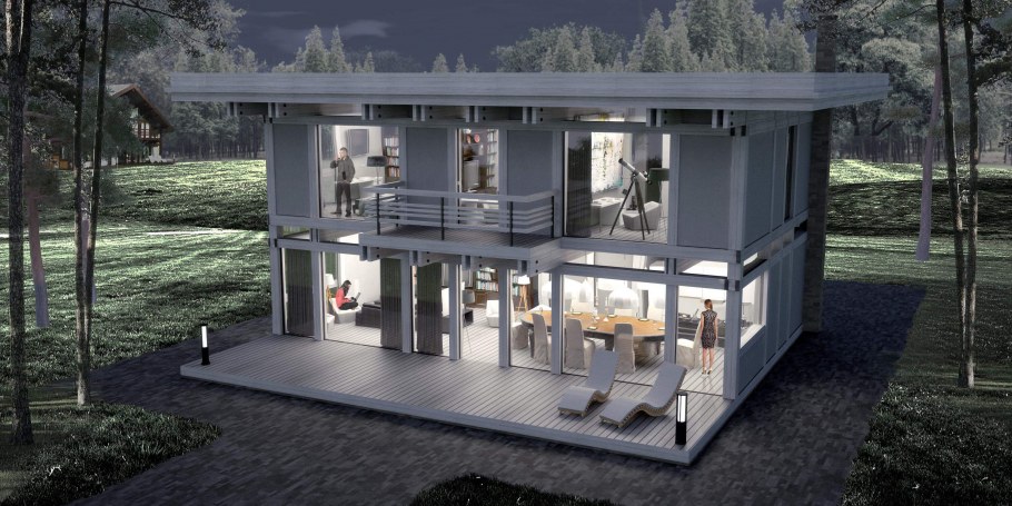 Фахверковый дом с плоской кровлей