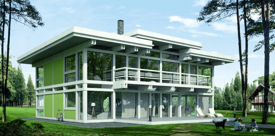 Дом фахверк с плоской кровлей