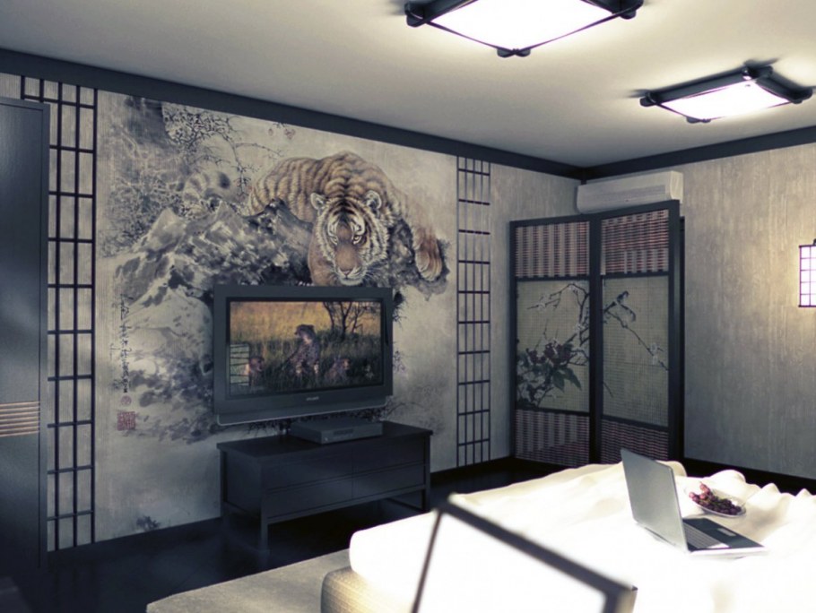 Мансардная спальня в японском стиле