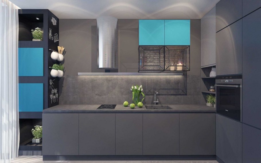 Кухня графит с голубым