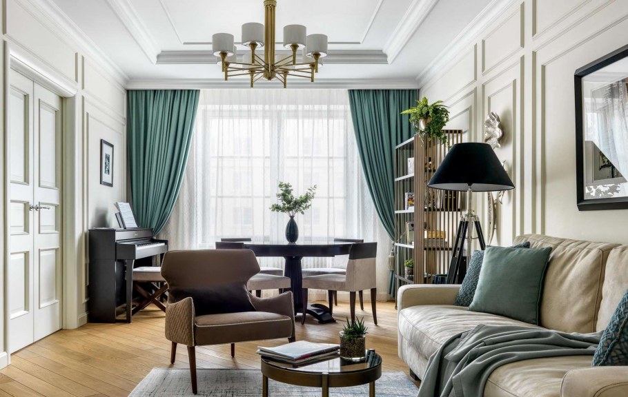 Линкруста в интерьере гостиной в стиле Неоклассика