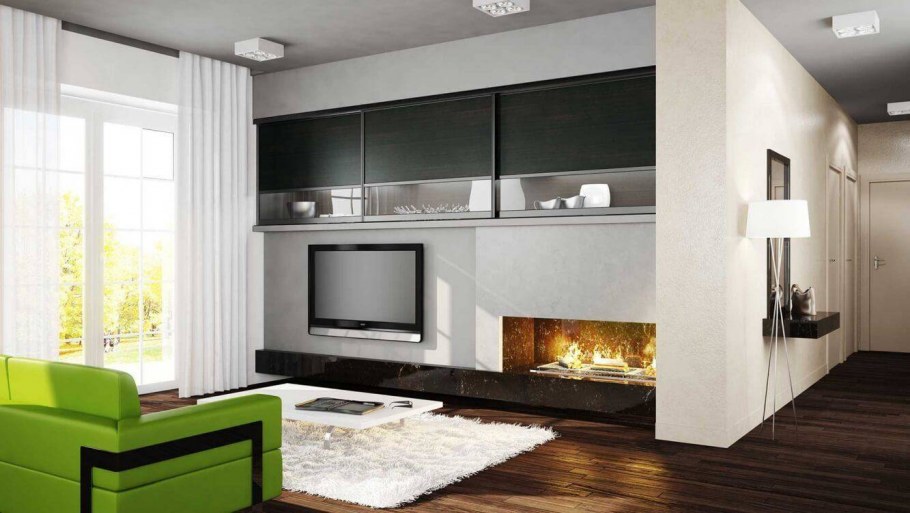 Стенки с камином и телевизором для гостиной
