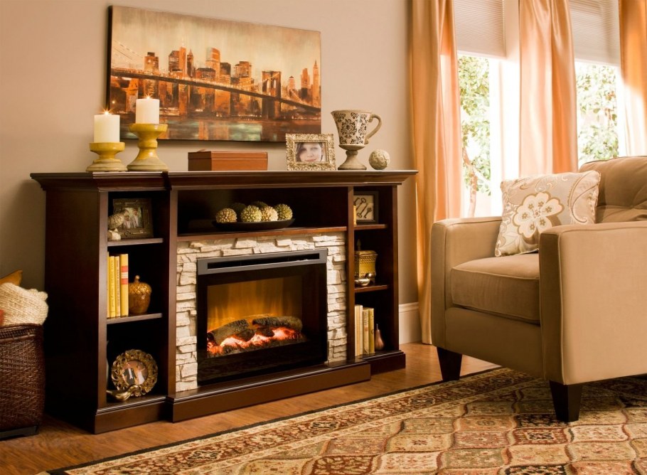 Камин встроенный в мебельную стенку