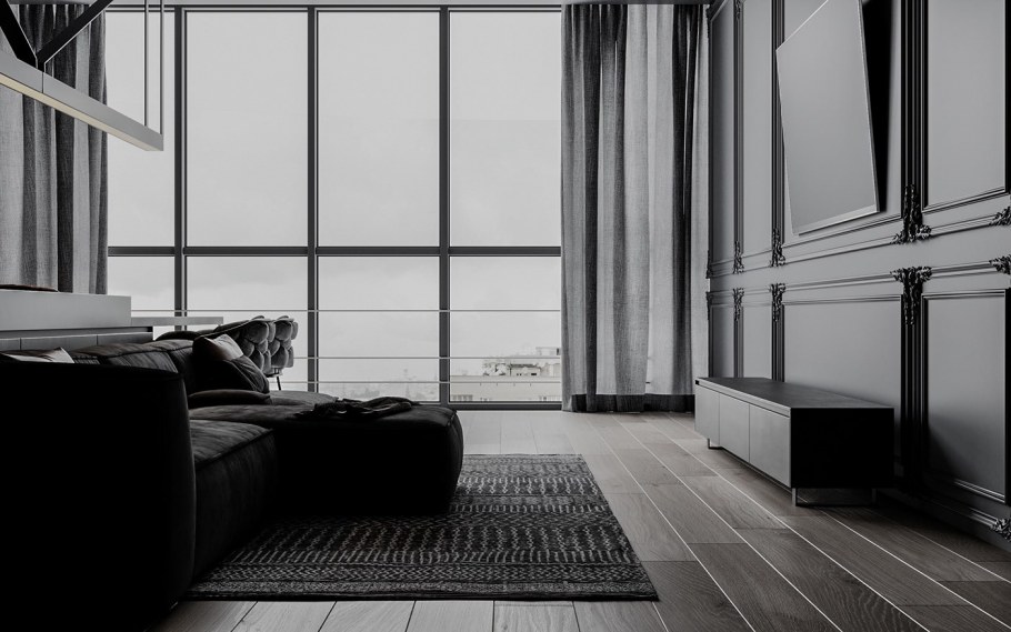 Мужской стиль квартиры в чёрно белом