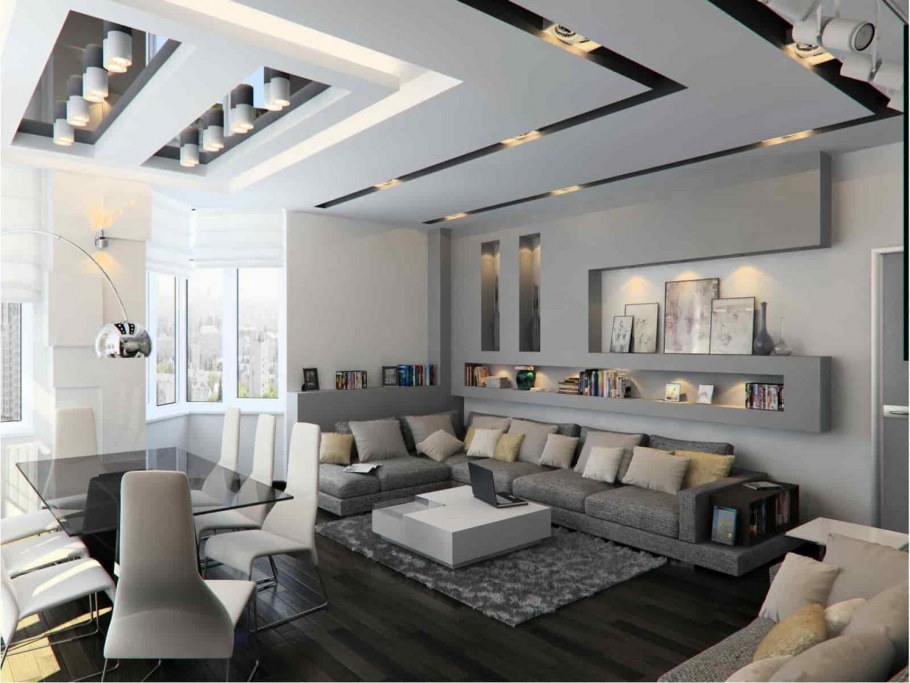 Дизайнерские потолки в зале