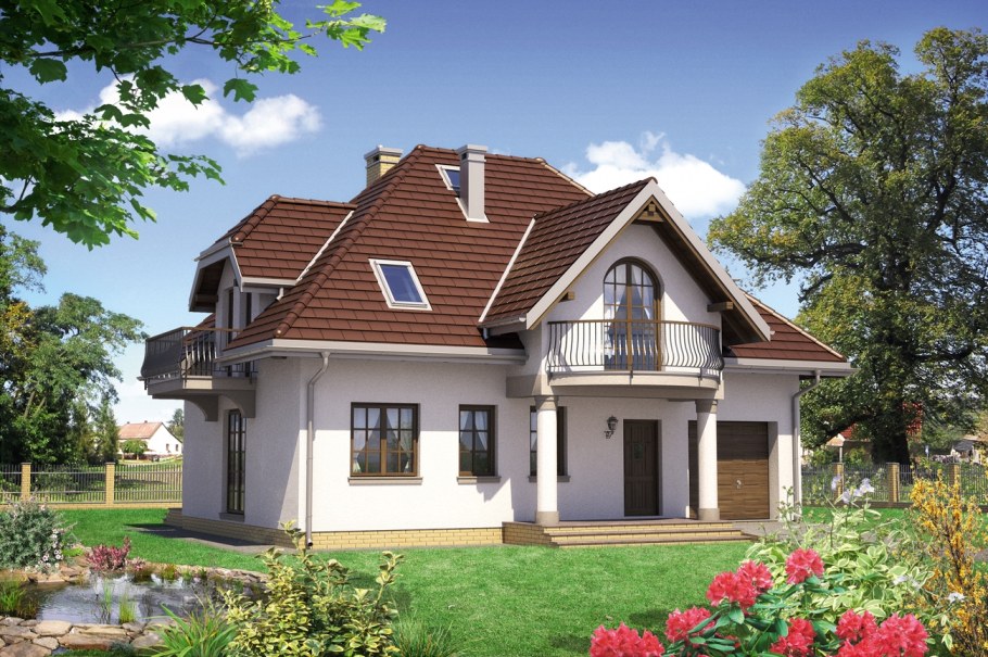 Дом с мансардой и балконом 120кв