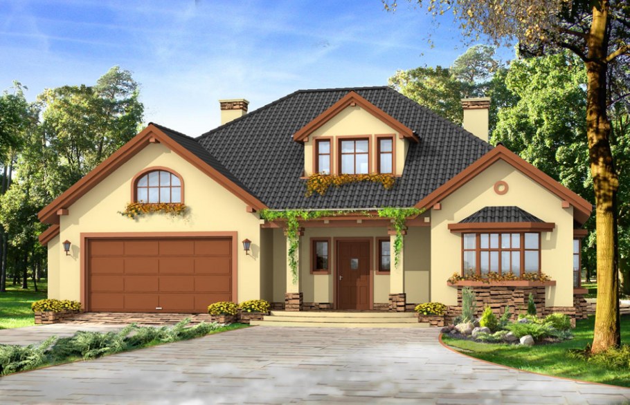 Красивые дома с мансардой и террасой