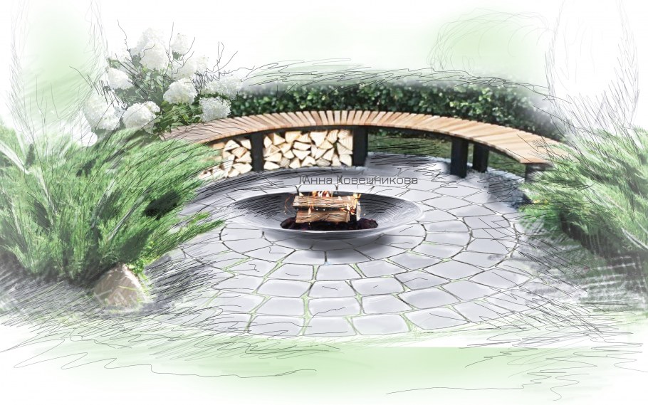 Кострище в ландшафтном дизайне чертежи