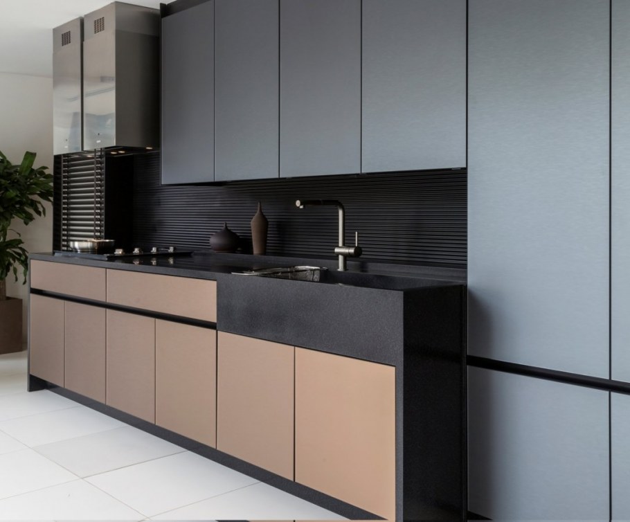 Кухня гладкие фасады с ручками