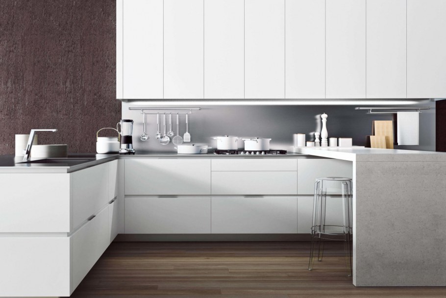 Белая кухня икеа с интегрированными ручками