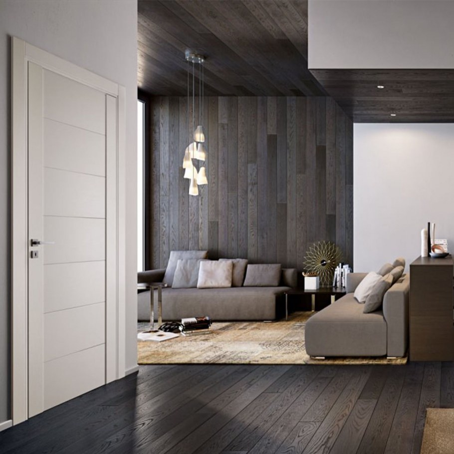 Серый ламинат на стене