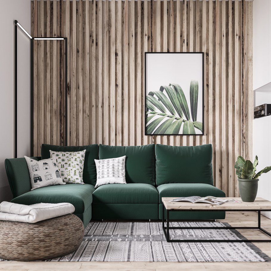 Зеленый и дерево в интерьере