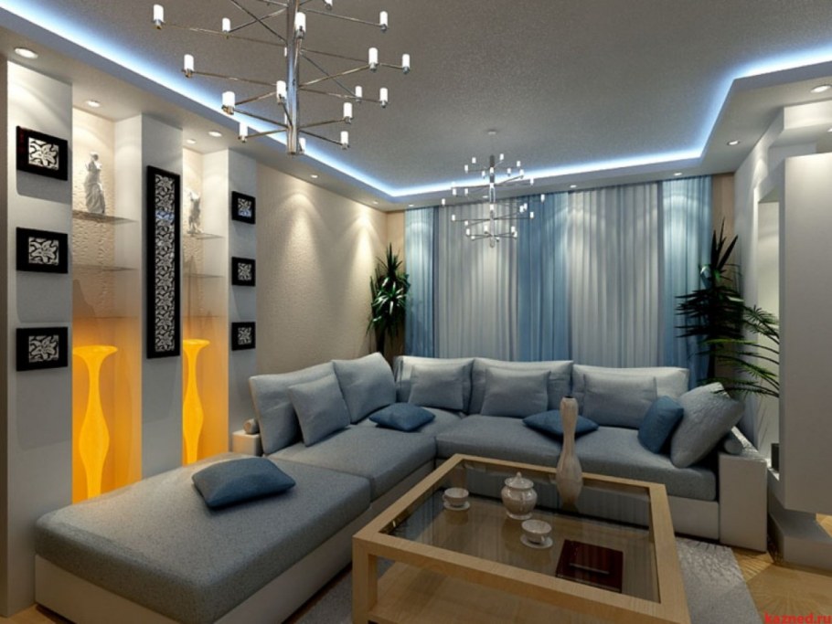 Трековые светильники в гостиной