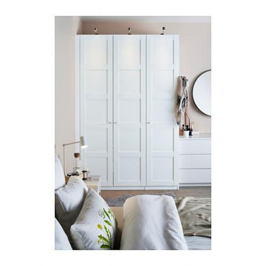 ХЕМНЭС гардероб с 2 раздвижными дверцами, белая морилка, 120x197 см