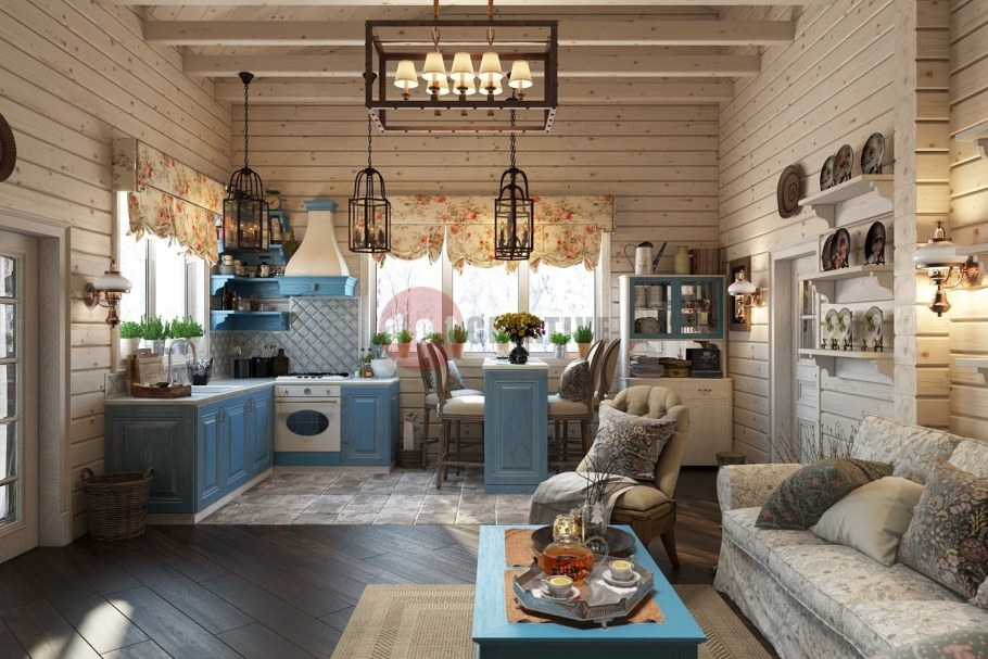 Кухня-гостиная Сканди Кантри