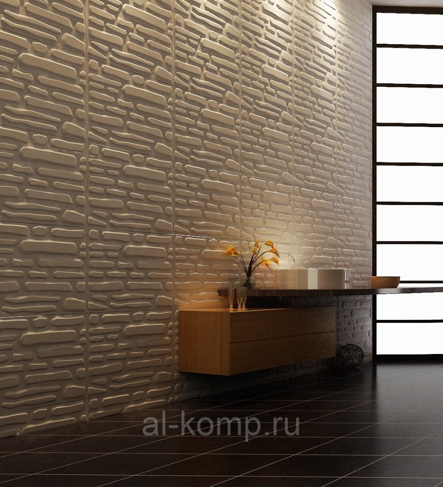 Камень в интерьере спальни