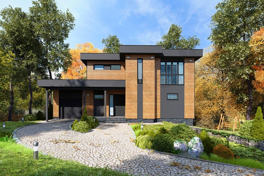 Коттедж с плоской крышей