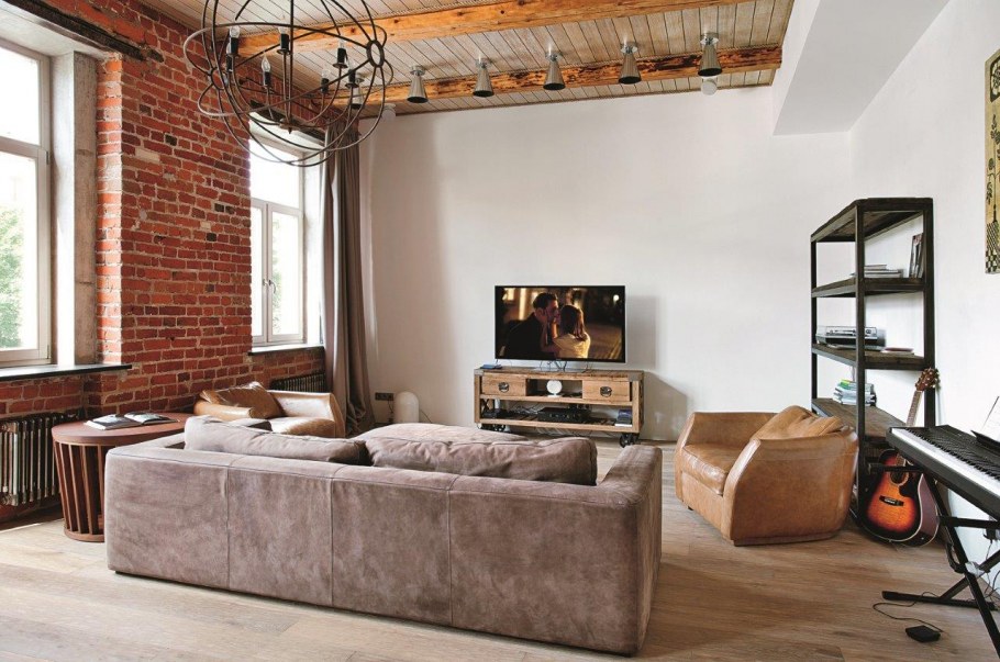 Гостиная лофт балки