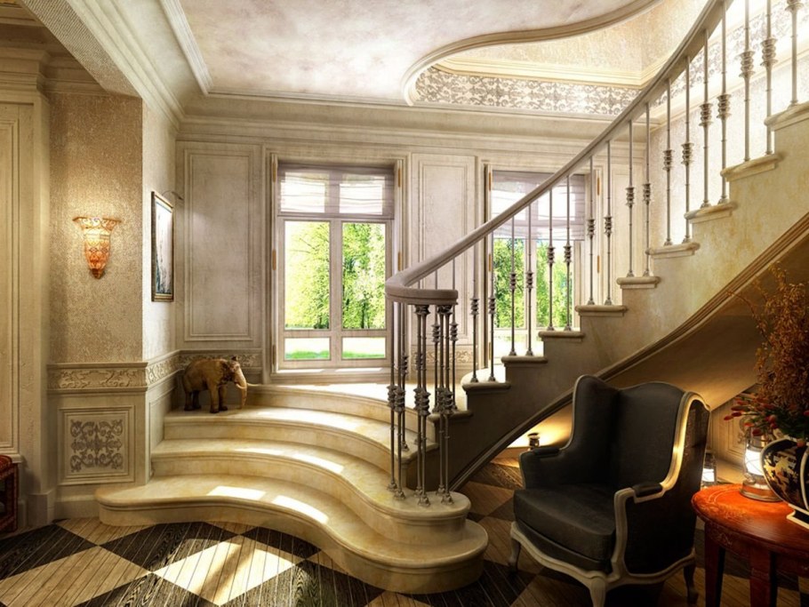 Холл в классическом стиле в частном доме
