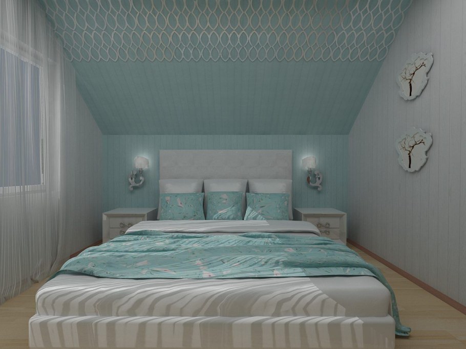 Интерьер мансардной спальни