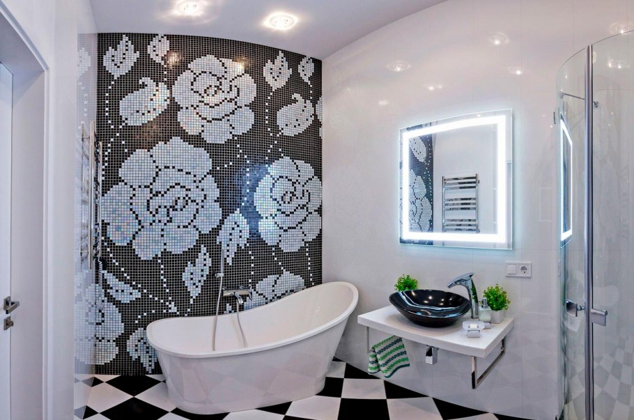 Черно белый интерьер ванной