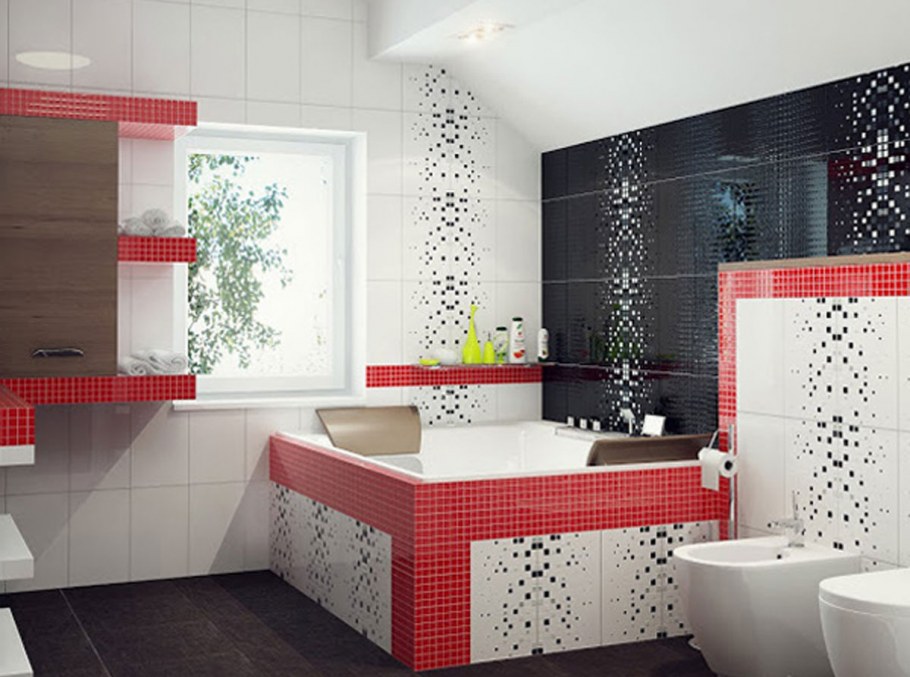 Белая плитка и мозаика в ванной комнате