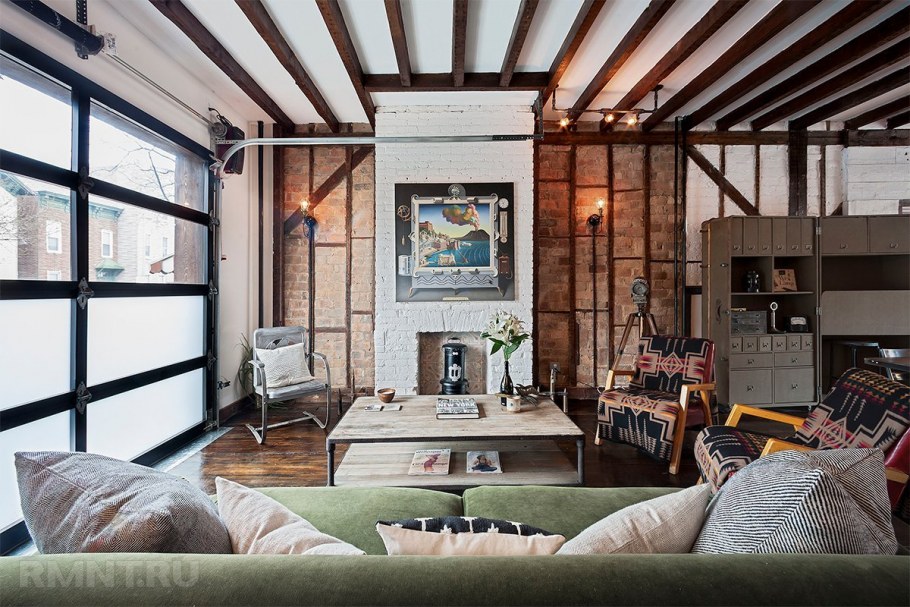 Гостиная лофт Индастриал интерьер