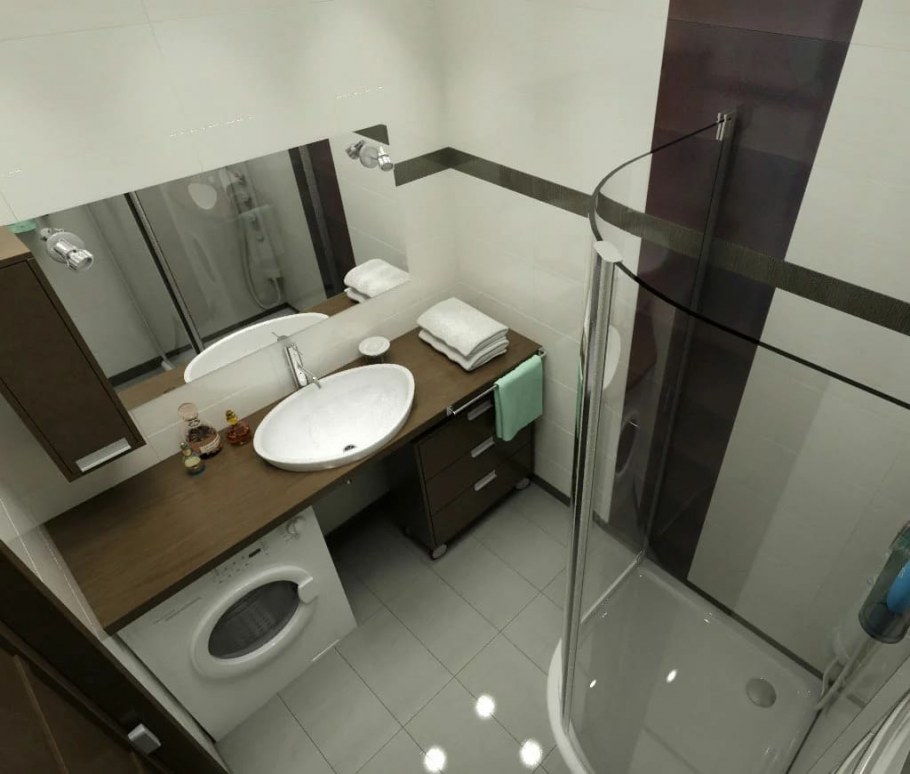 Душевая комната с туалетом и стиральной