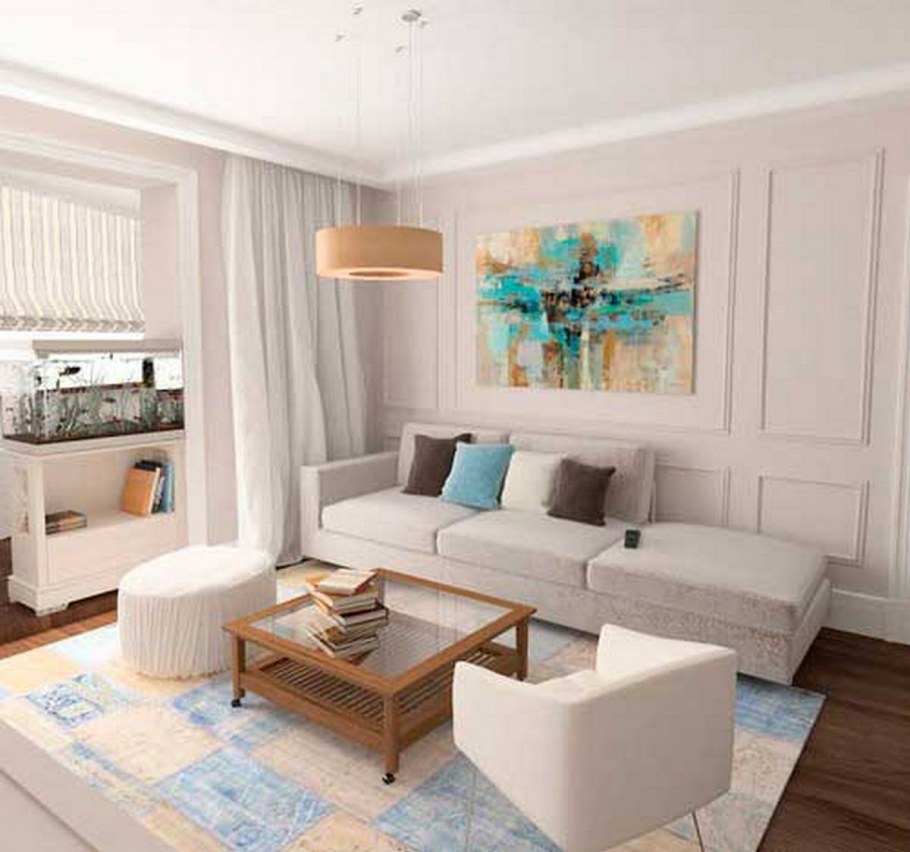 Квадратная гостиная 17м2 интерьер