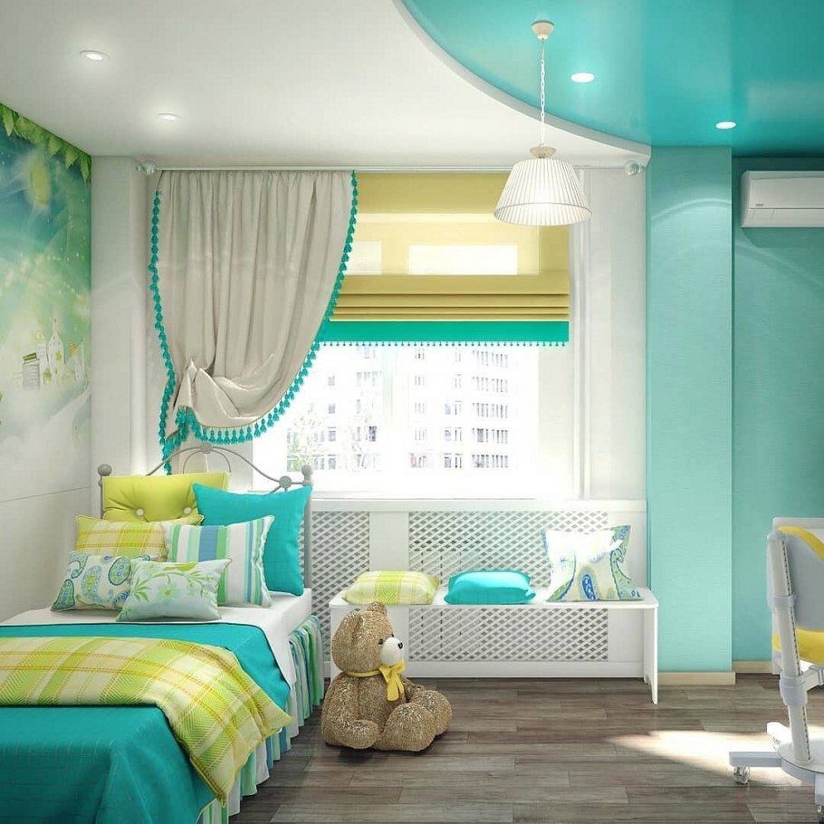 Бирюзовые шторы в детской