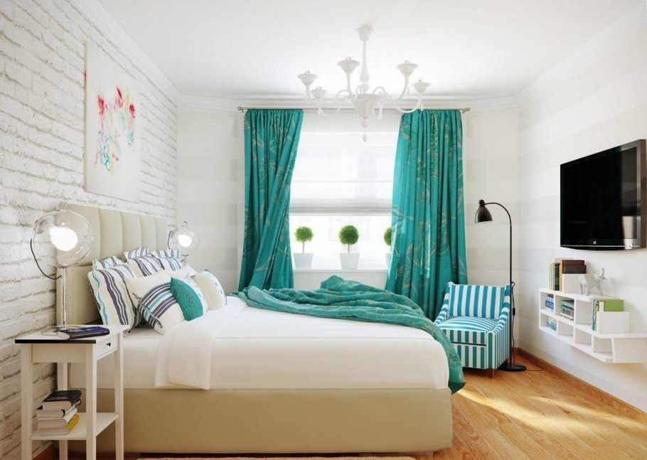 Комната мальчика с бирюзовыми шторами