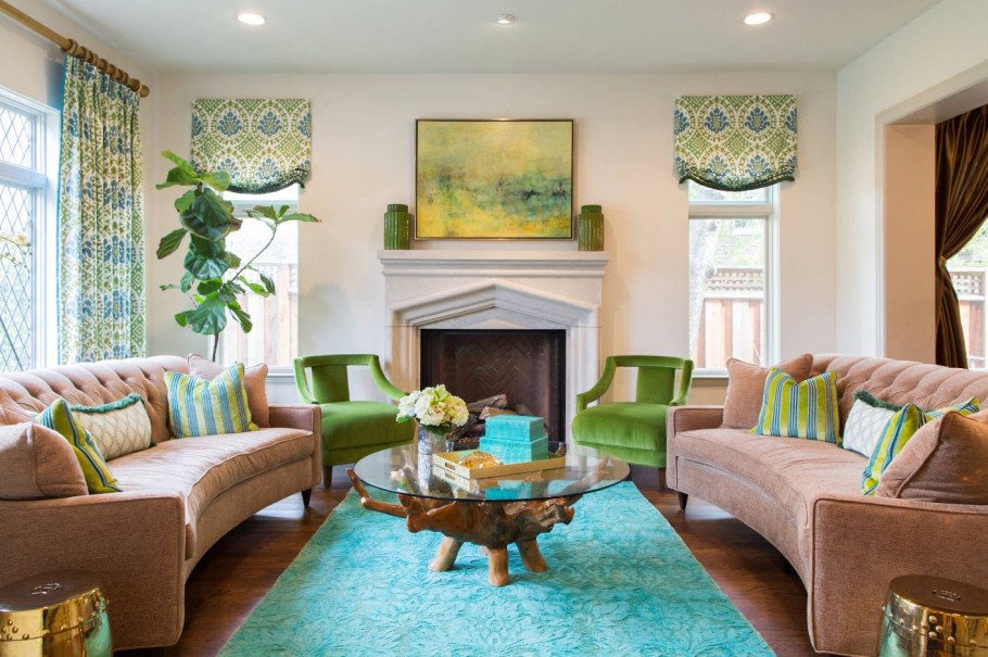 Зелёные шторы в интерьере