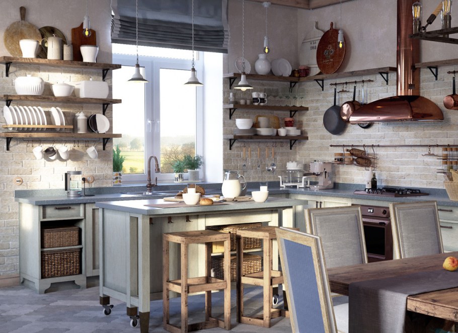 Кухня в стиле лофт Прованс
