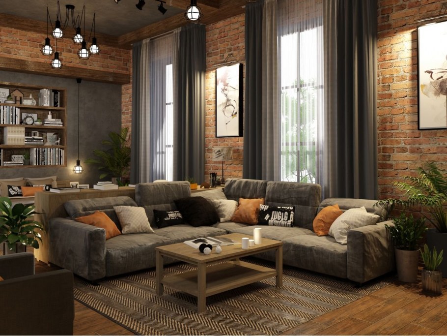 Гостиная в стиле Кантри лофт