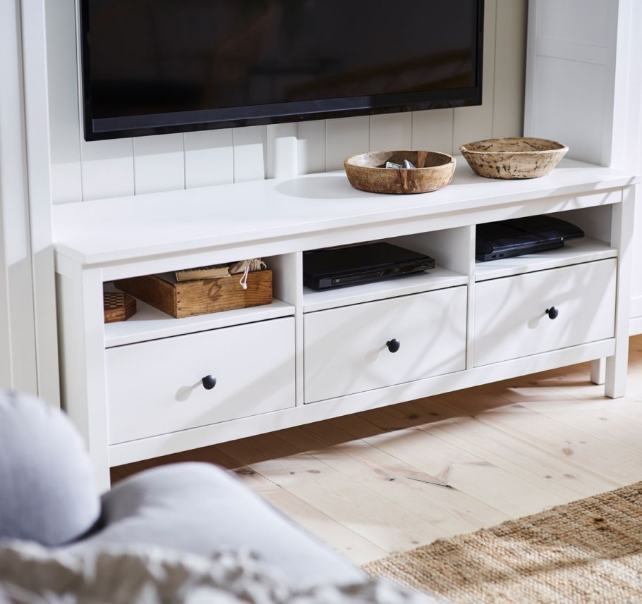 БРИМНЭС шкаф для ТВ, комбин/стеклян дверцы, белый, 276x41x95 см