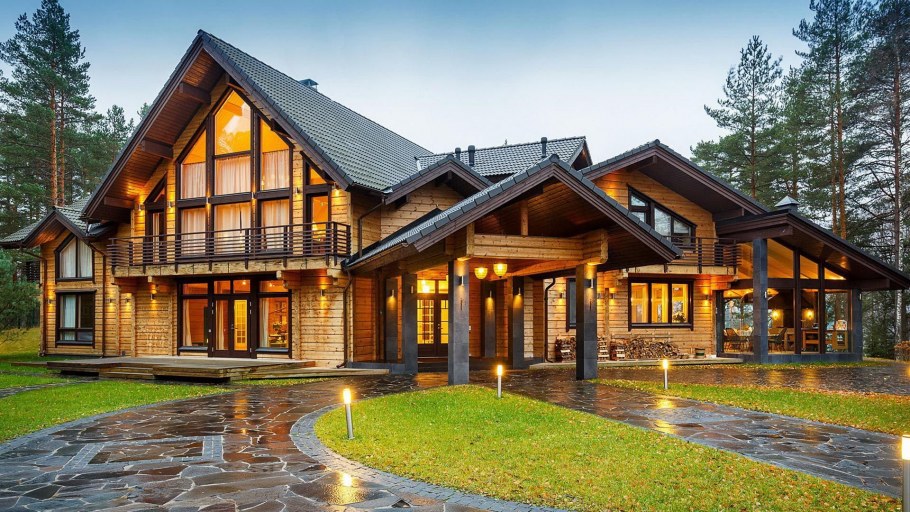 Дом в стиле Модерн с односкатной крышей