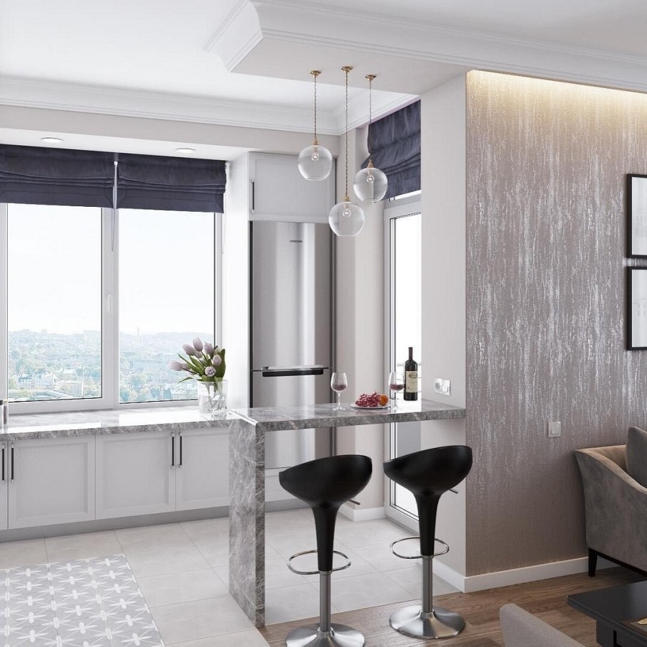 Красивые кухни с панорамным окном