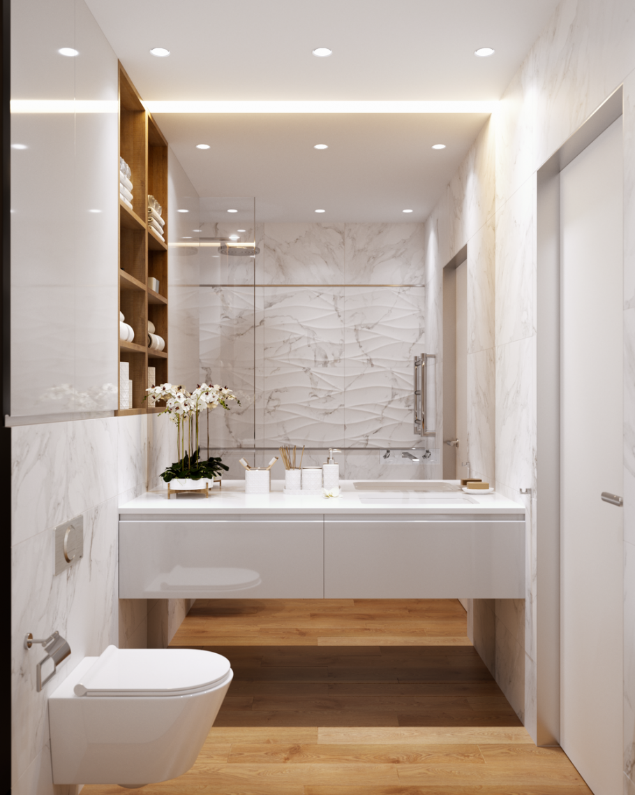 Ванная белая с деревом