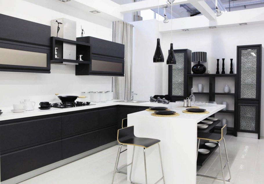 Черно серый кухонный гарнитур