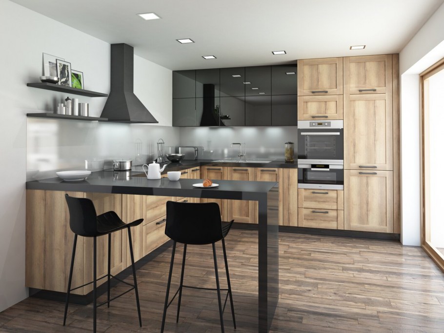 Кухня черный низ белый верх