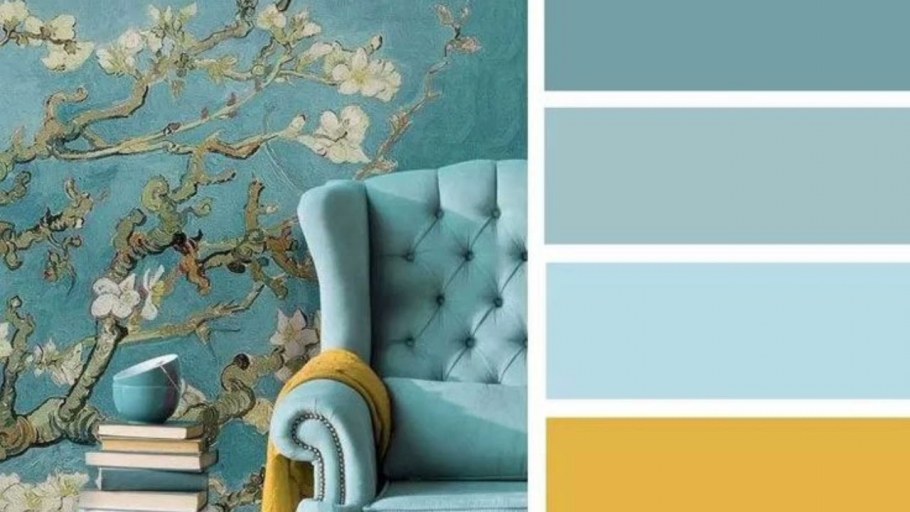 Сочетание цветов в интерьере голубой